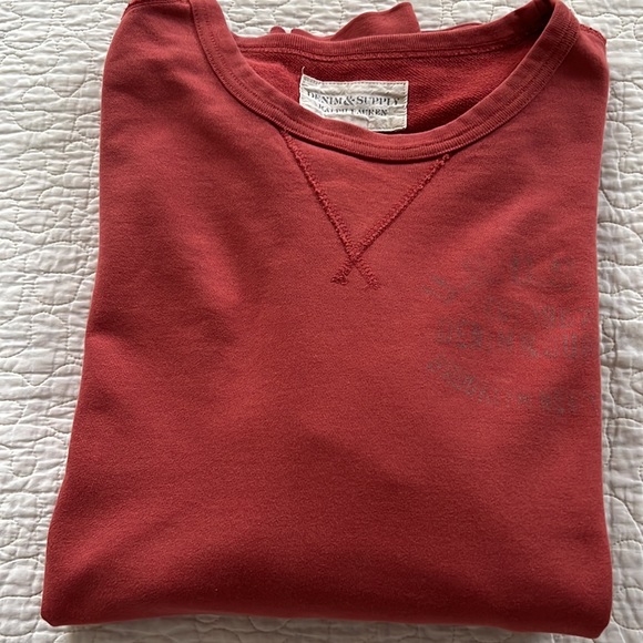 Vintage Denim Supply Ralph Lauren Red Men's Large Crewneck Sweatshirt Y2K - Picture 4 of 4